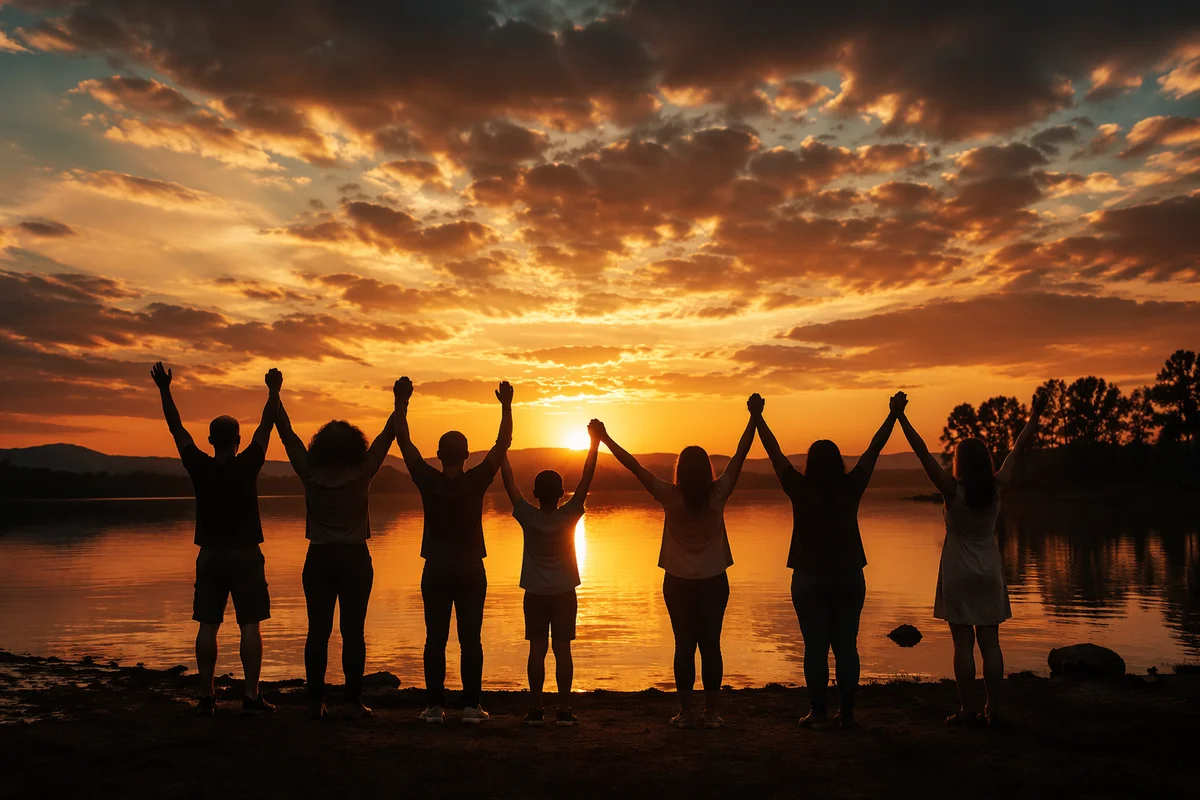Praise Hands Lifted at Golden Sunset