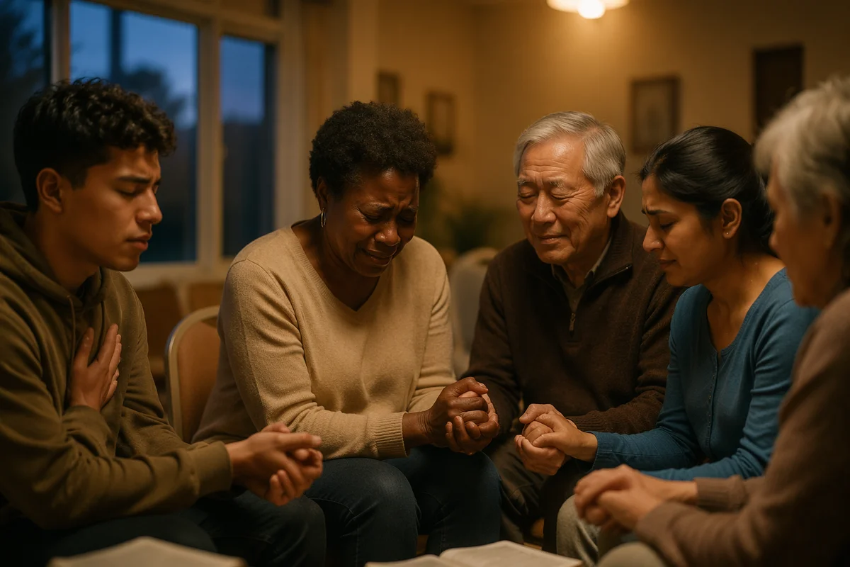 Emotional Prayer Group in Community Room