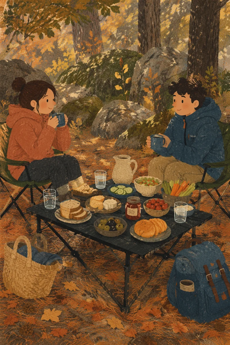 Wilderness Provision Table in Warm Forest Light