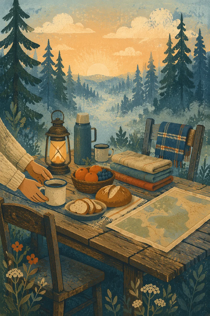 Provision Table in Wilderness at Dawn