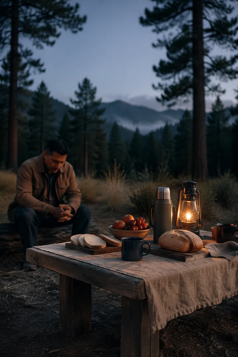 Lantern Lit Provision Table in Wilderness