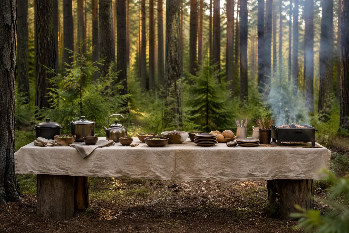 Rustic Provision Table in Pine Wilderness