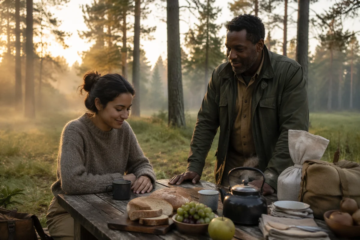 Rustic Breakfast Table in Forest Clearing