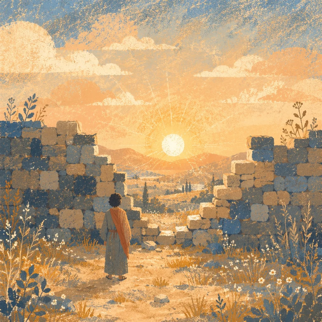 Redemption Sunrise Through a Broken Wall