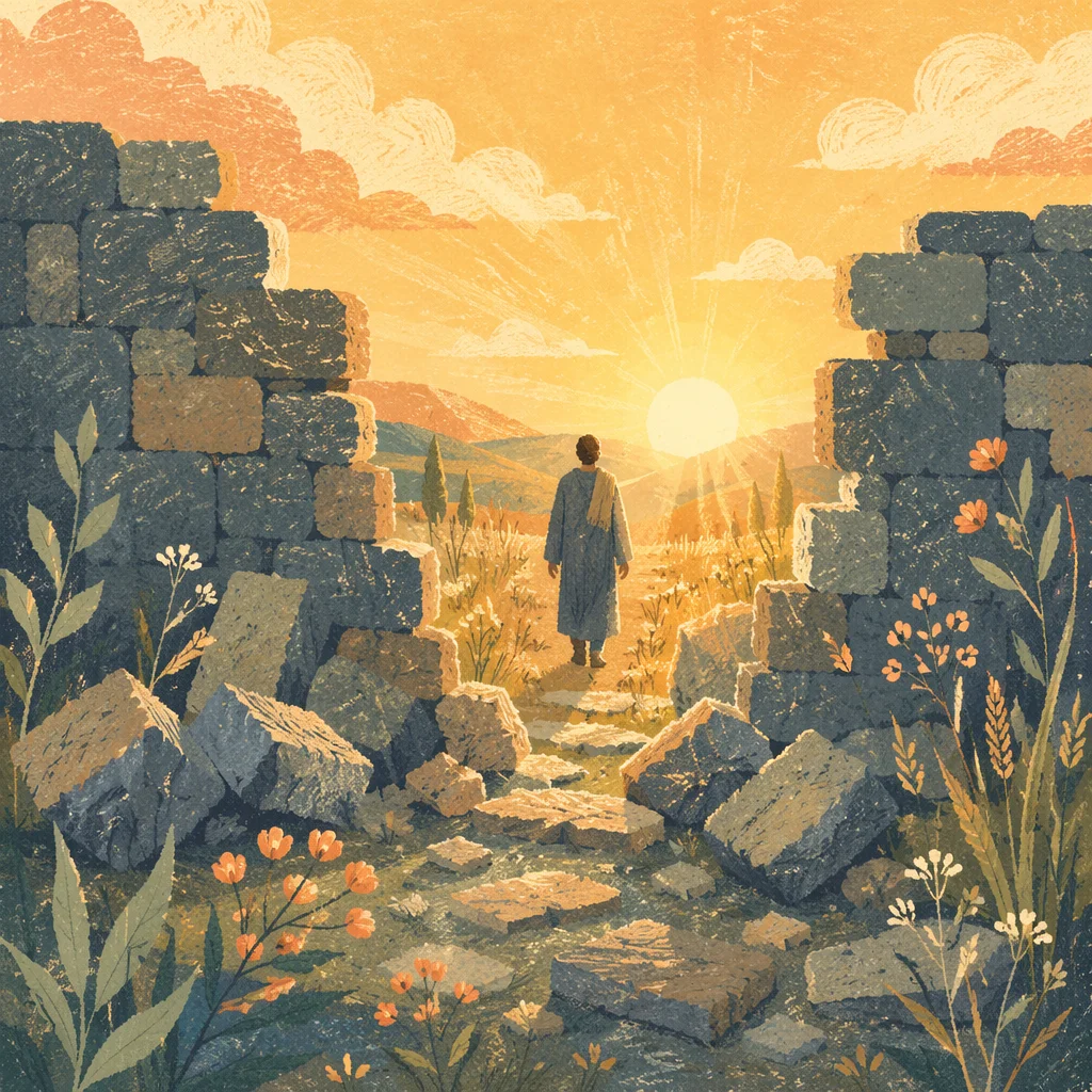Redemption Sunrise Beyond a Broken Wall