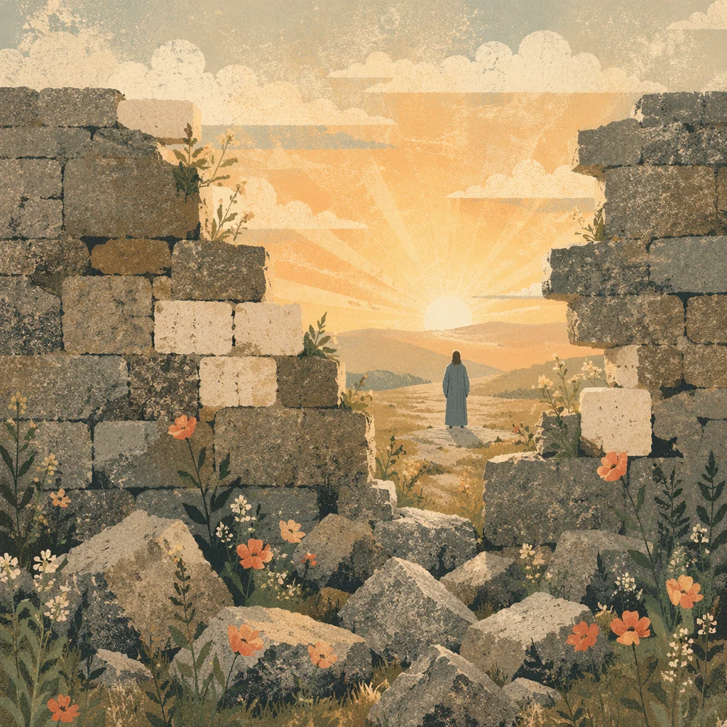Redemption Sunrise Beyond a Broken Wall