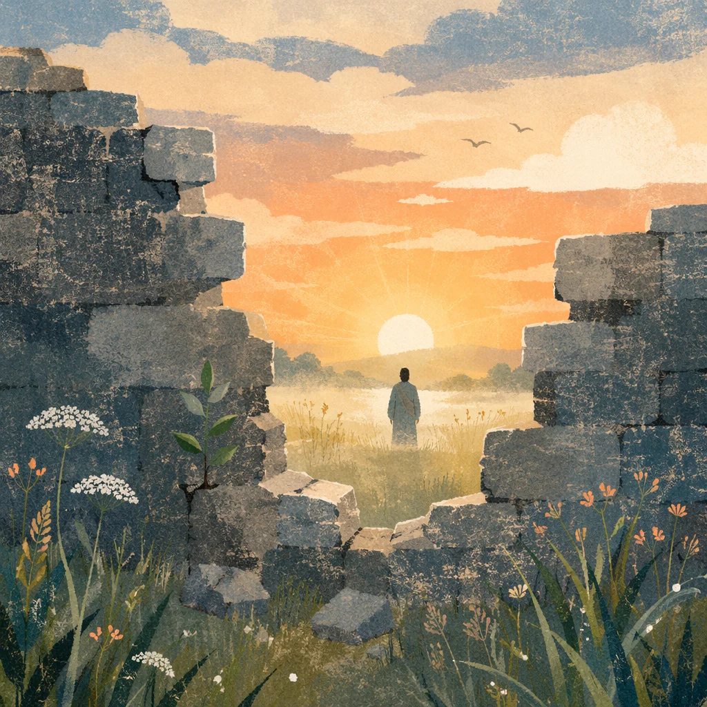 Redemption Sunrise Through a Broken Wall