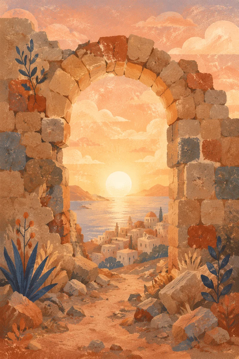 Redemption Sunrise Through Broken Stone Arch