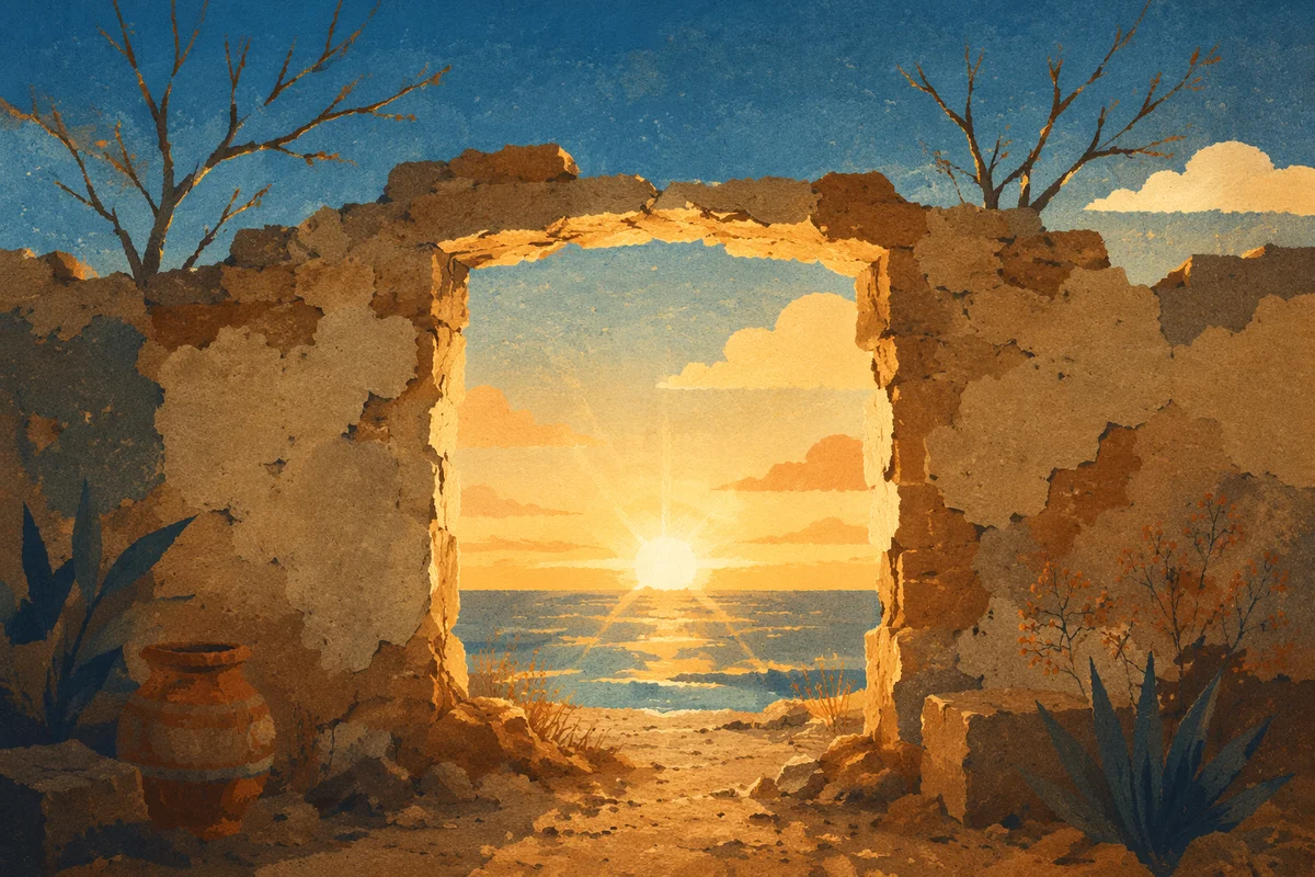 Redemption Sunrise Through a Broken Wall