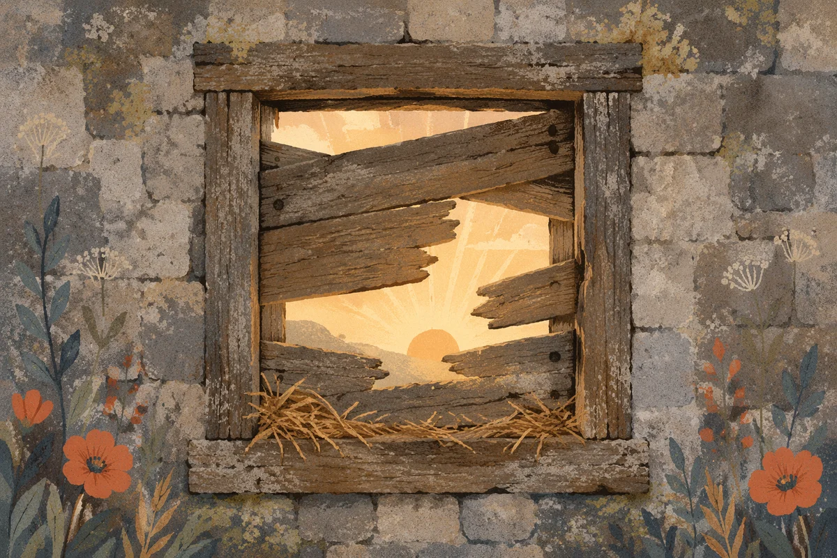 Redemption Sunrise Through a Broken Stone Window