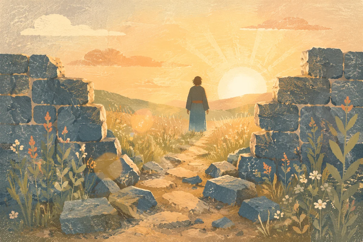 Redemption Sunrise Beyond a Broken Wall