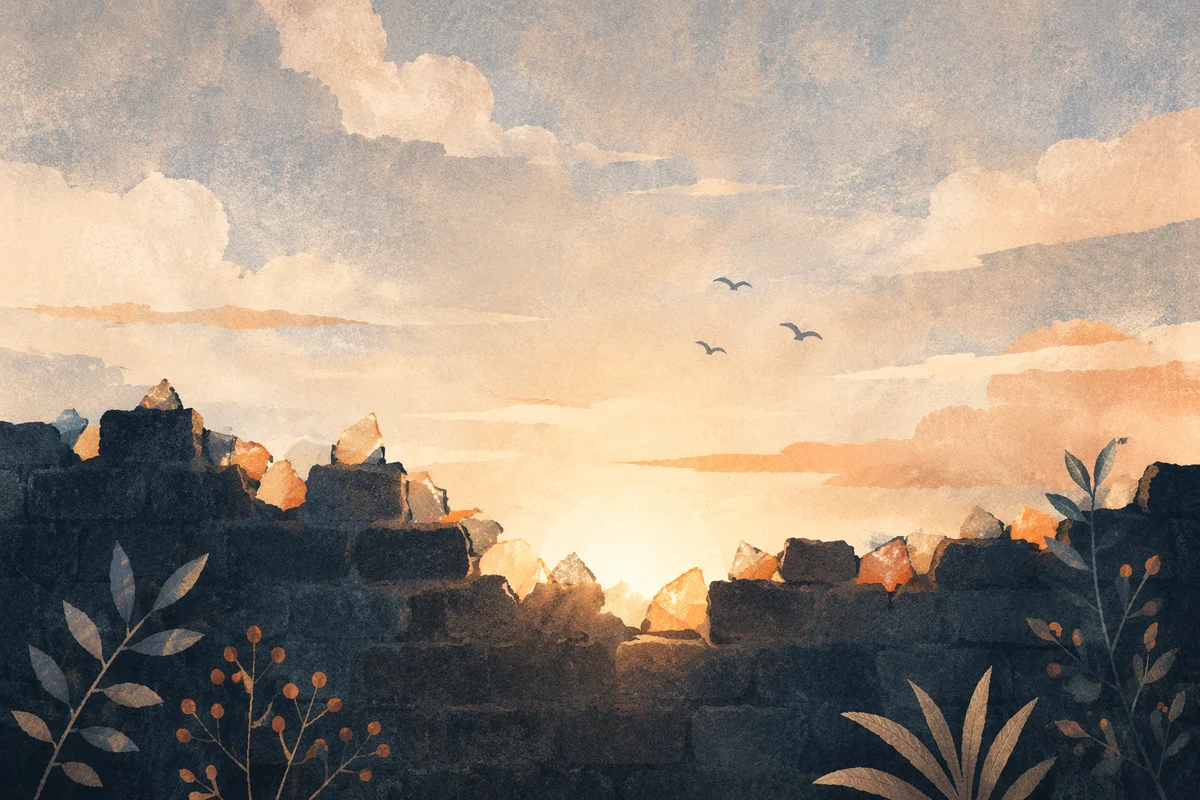 Redemption Sunrise Beyond a Broken Wall