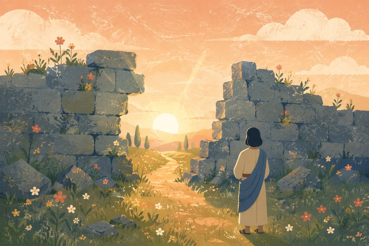 Redemption Sunrise Through a Broken Wall
