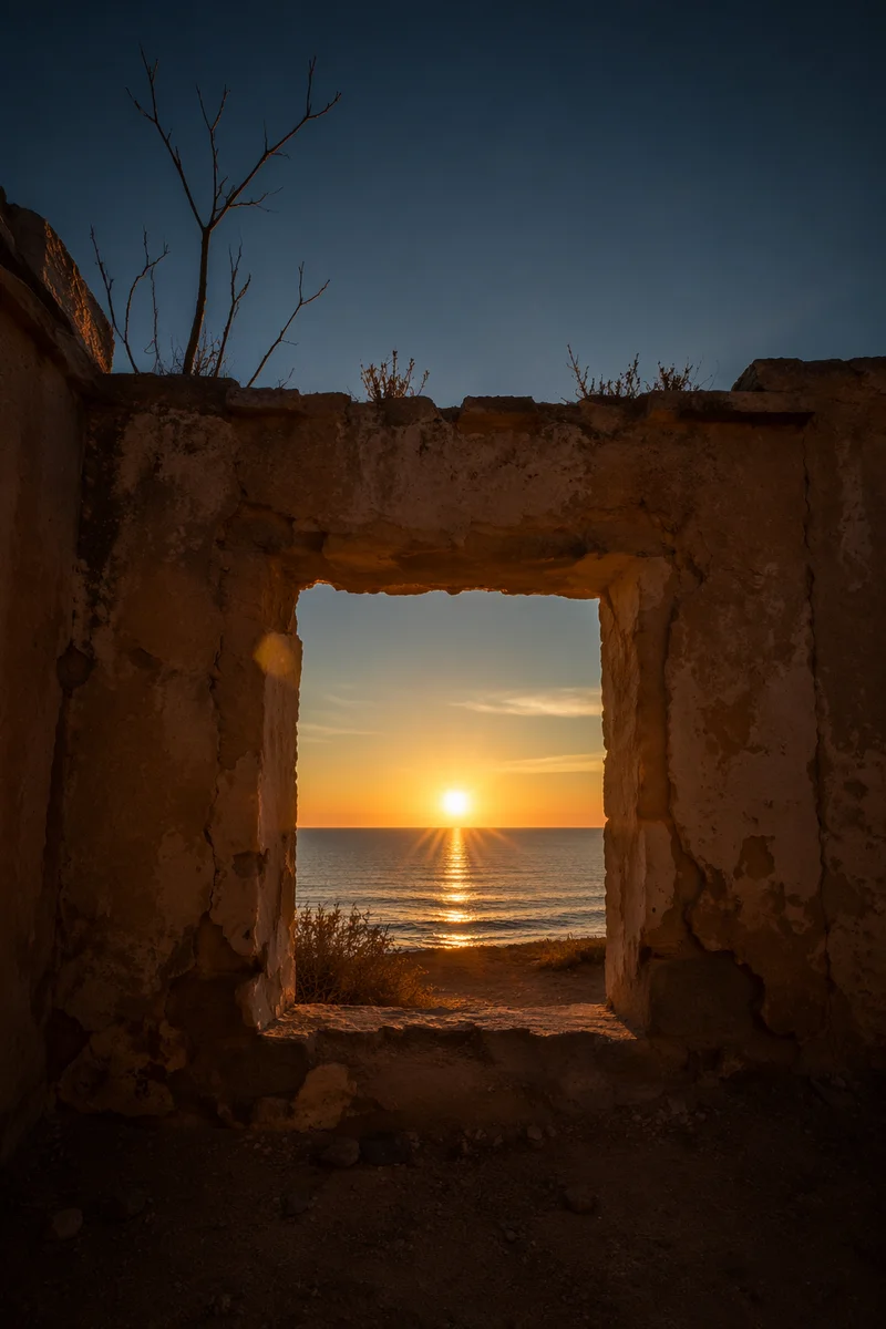 Redemption Sunrise Through a Broken Wall
