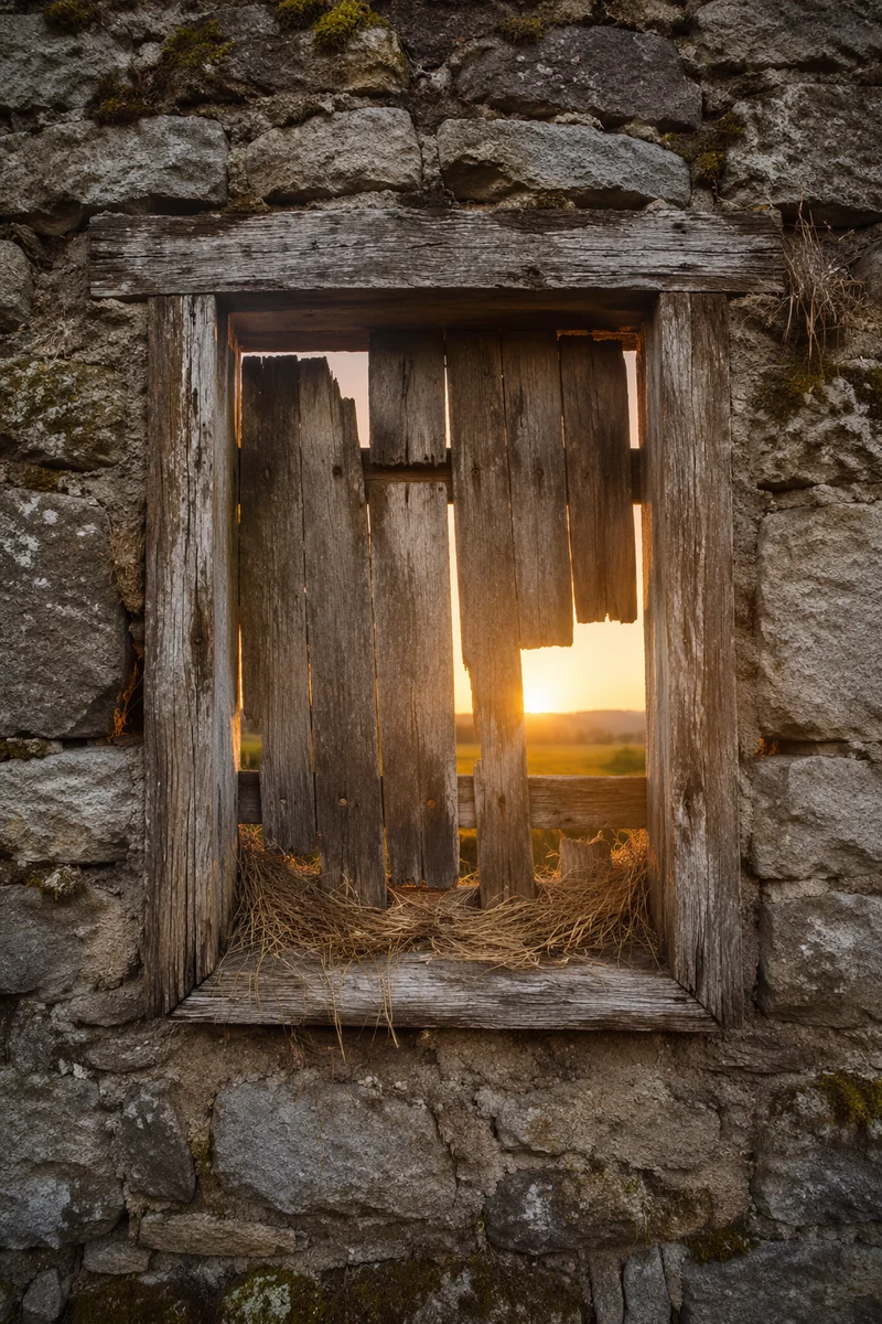Redemption Sunrise Through a Broken Wall