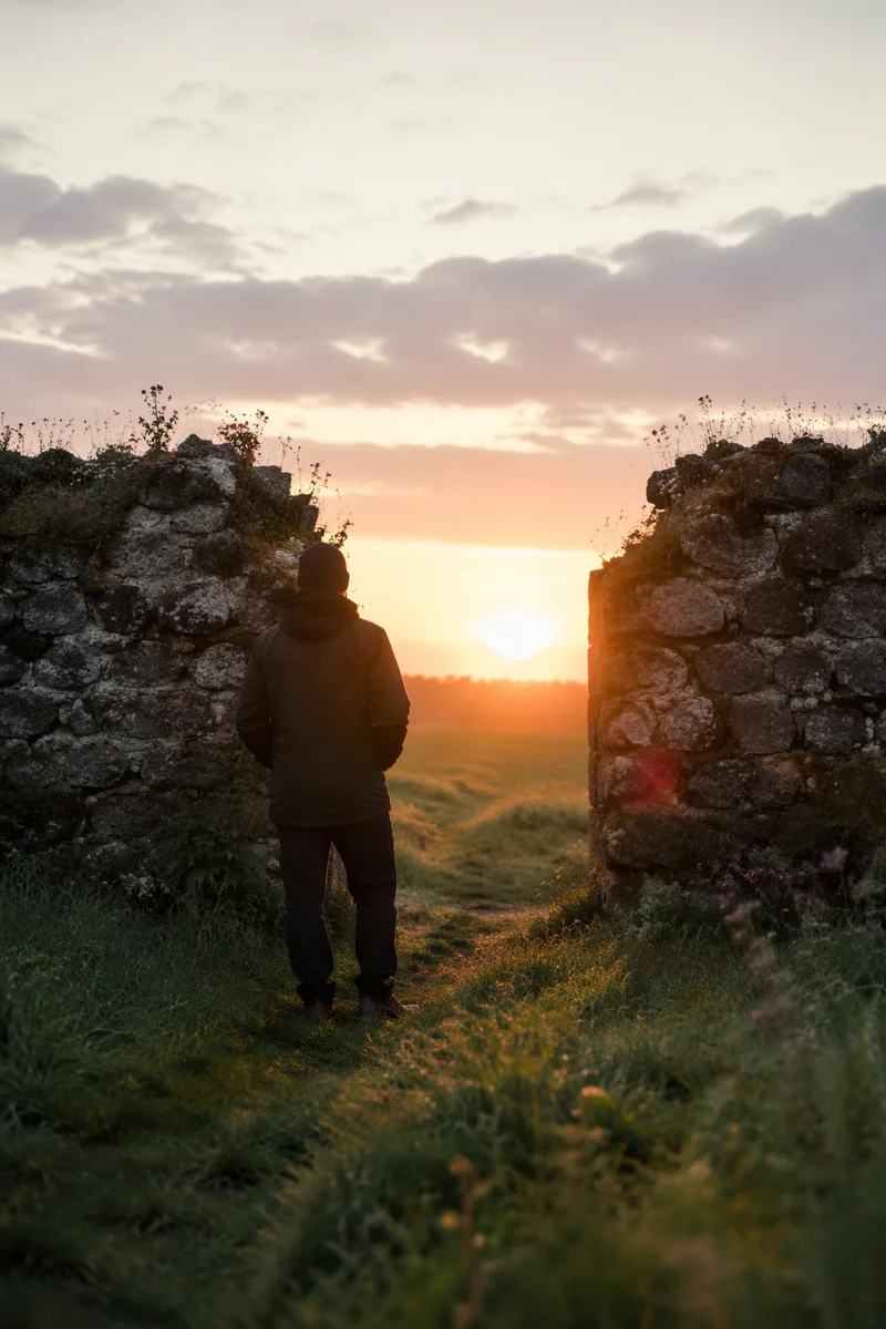 Redemption Sunrise Through a Broken Wall