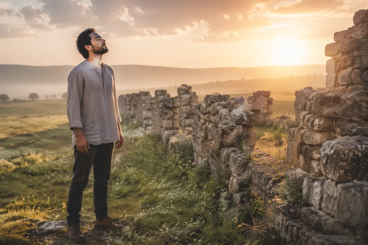 Sunrise Beside Broken Stone Wall