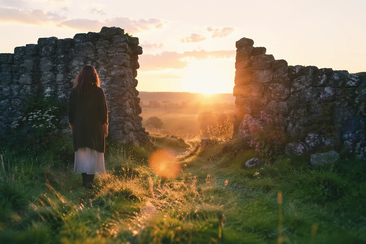 Redemption Sunrise Through a Broken Stone Wall