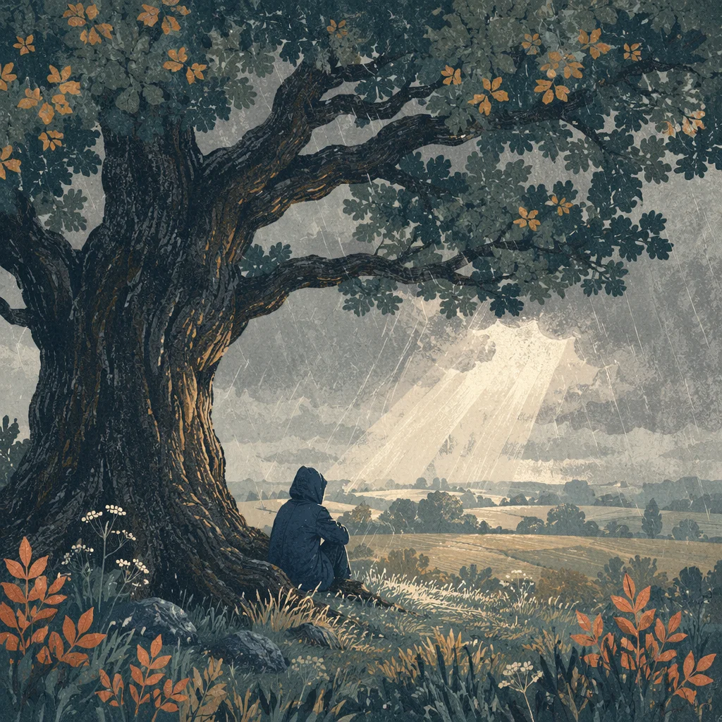 Shelter Beneath Oak Tree After Storm