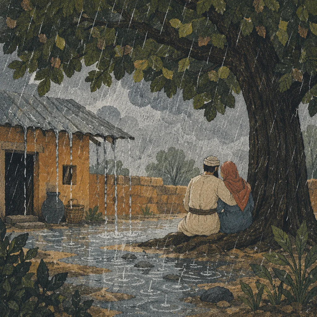 Refuge Beneath the Oak in Storm