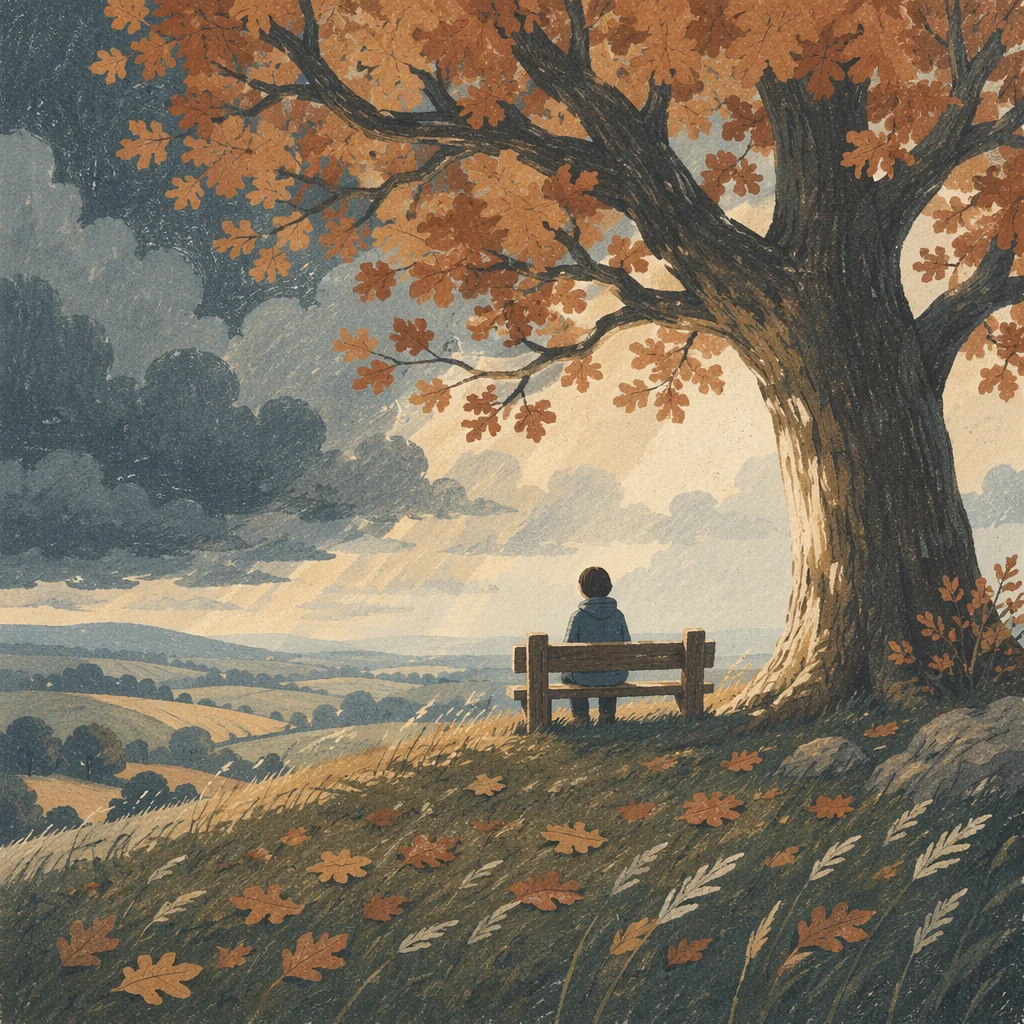 Refuge Beneath the Great Oak in Storm