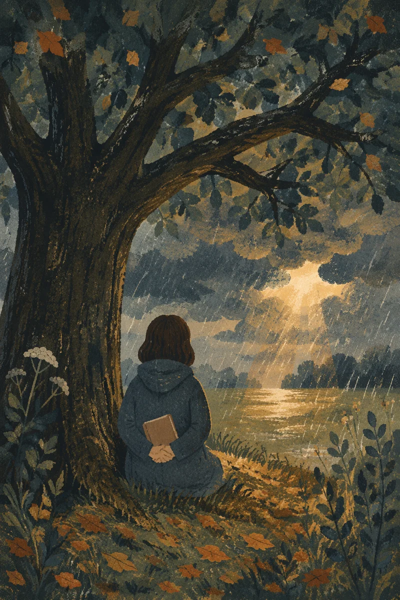 Refuge Beneath the Stormlit Oak
