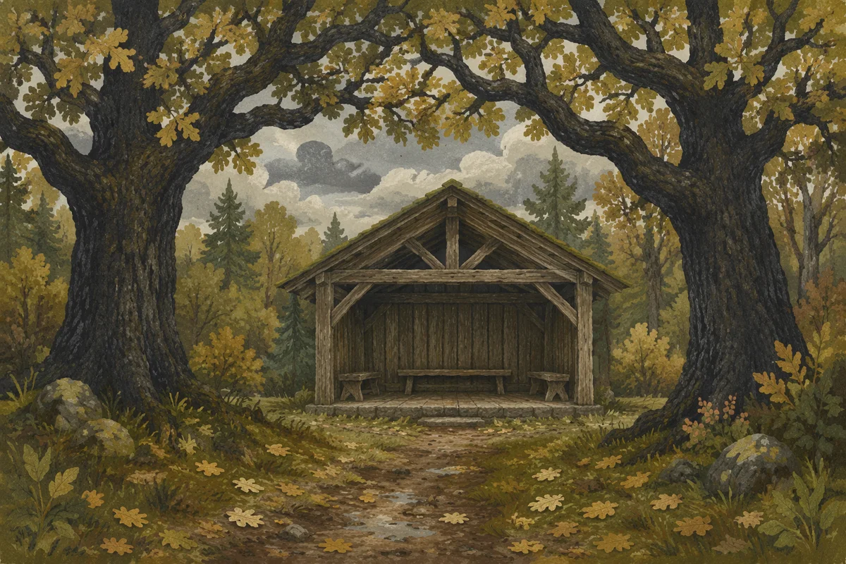 Refuge Beneath Stormy Oak Trees