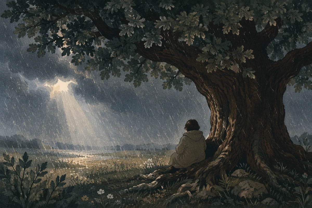 Shelter Beneath the Oak in Storm