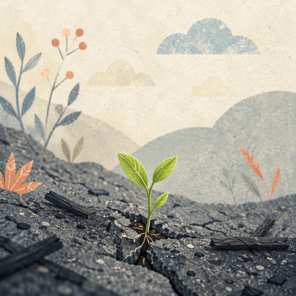 Green Shoot Rising from Ashes