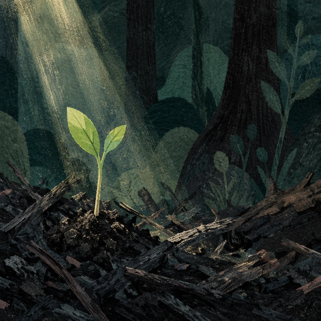 Green Shoot Rising From Ashes