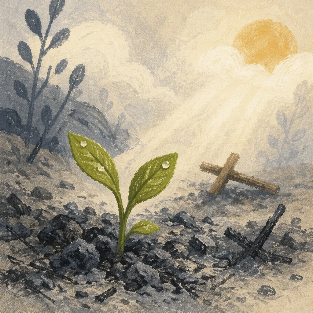 Green Shoot Rising From Ashes