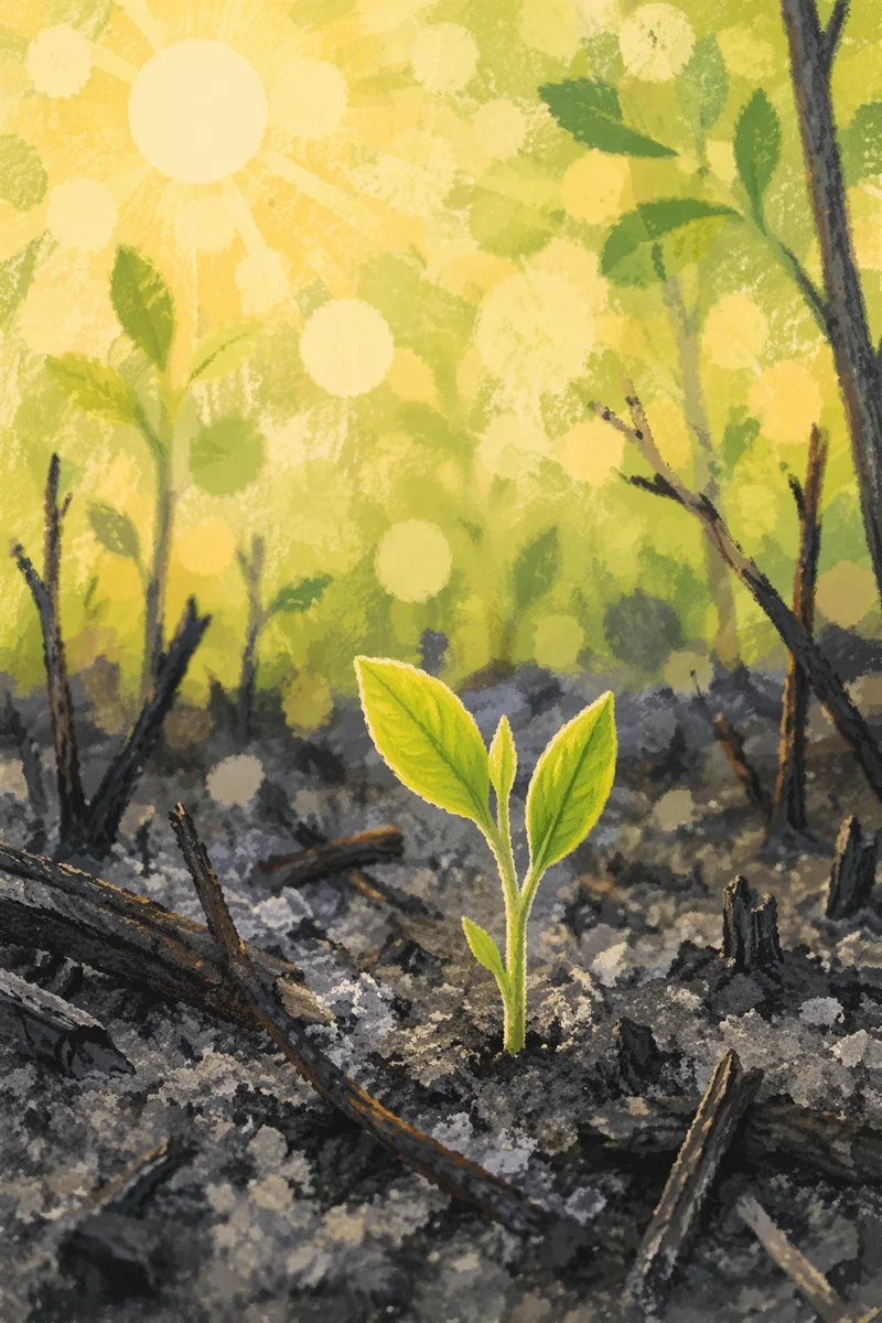 Green Shoot Rising From Ashes