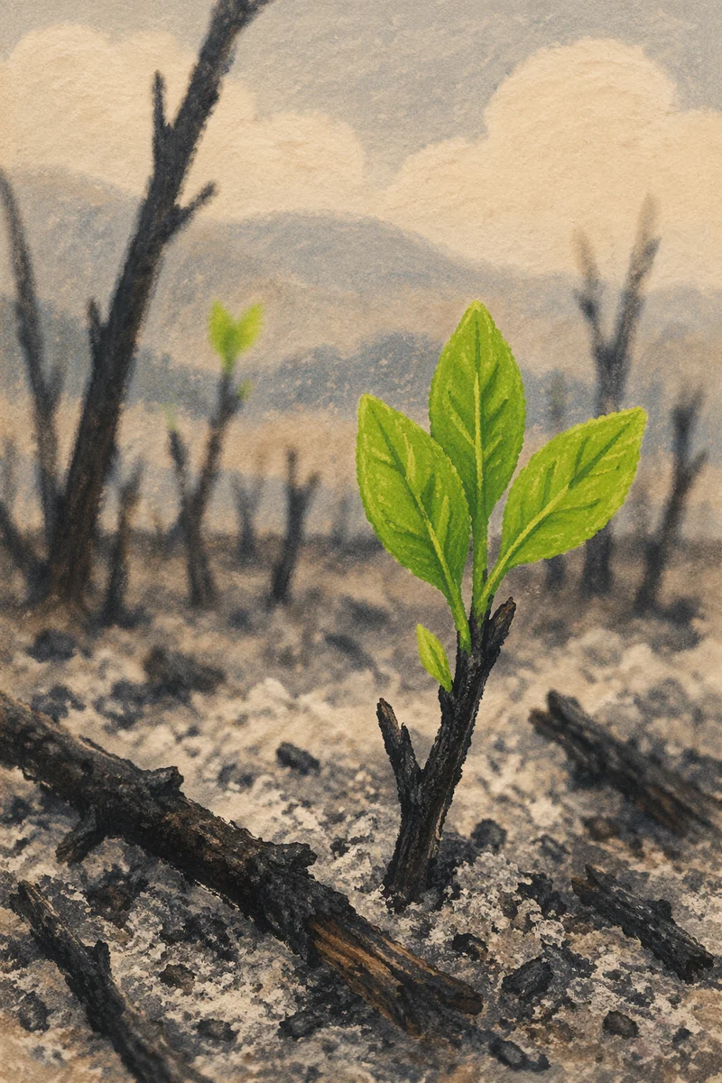 Green Shoot Rising From Ashes
