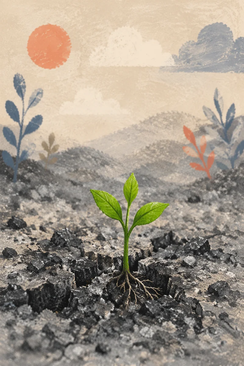 Green Shoot Rising From Ashes