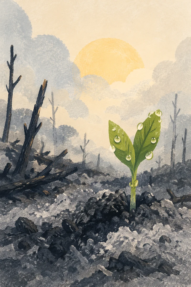 Fresh Green Shoot Rising from Ashes