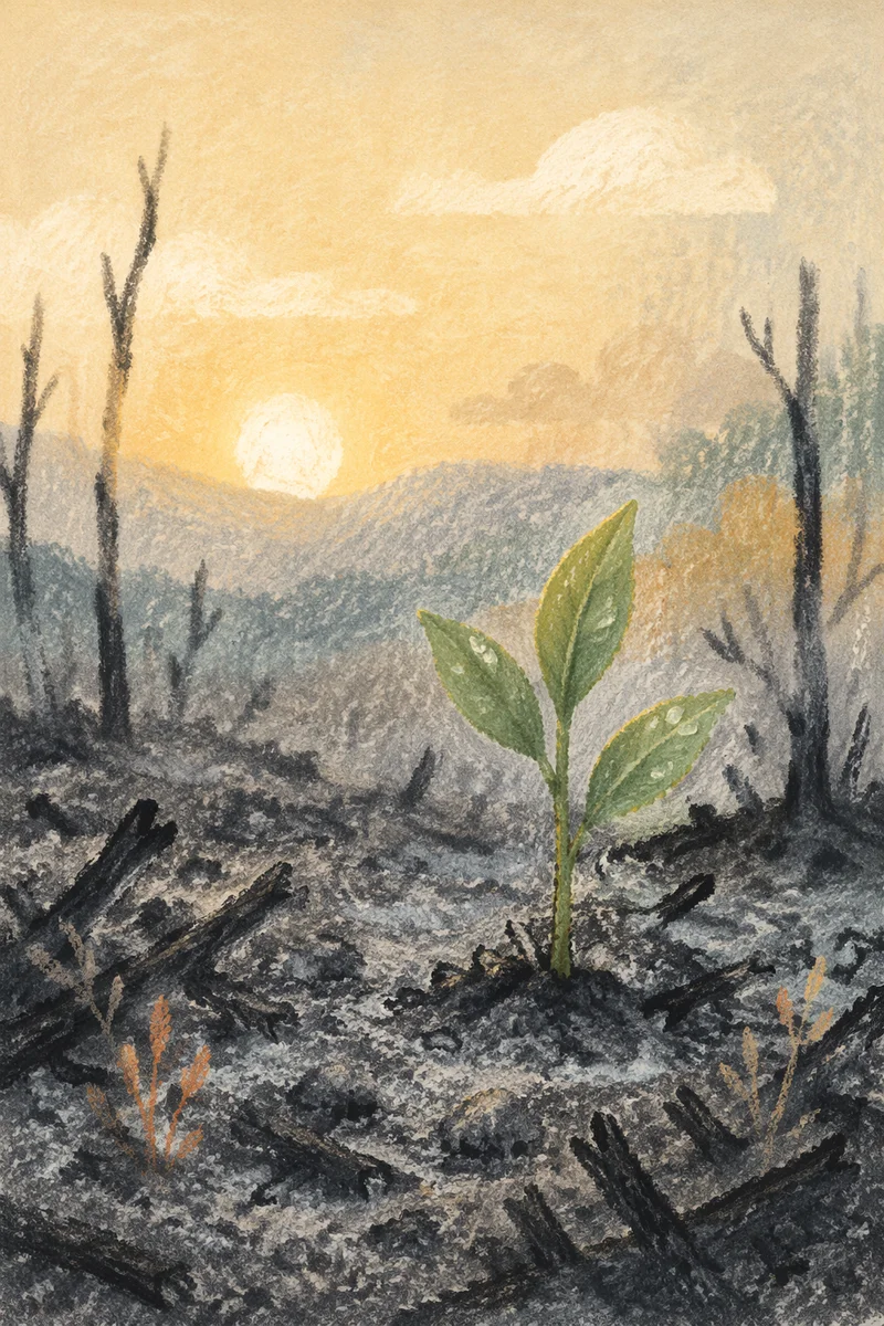 Fresh Green Shoot Rising from Ashes