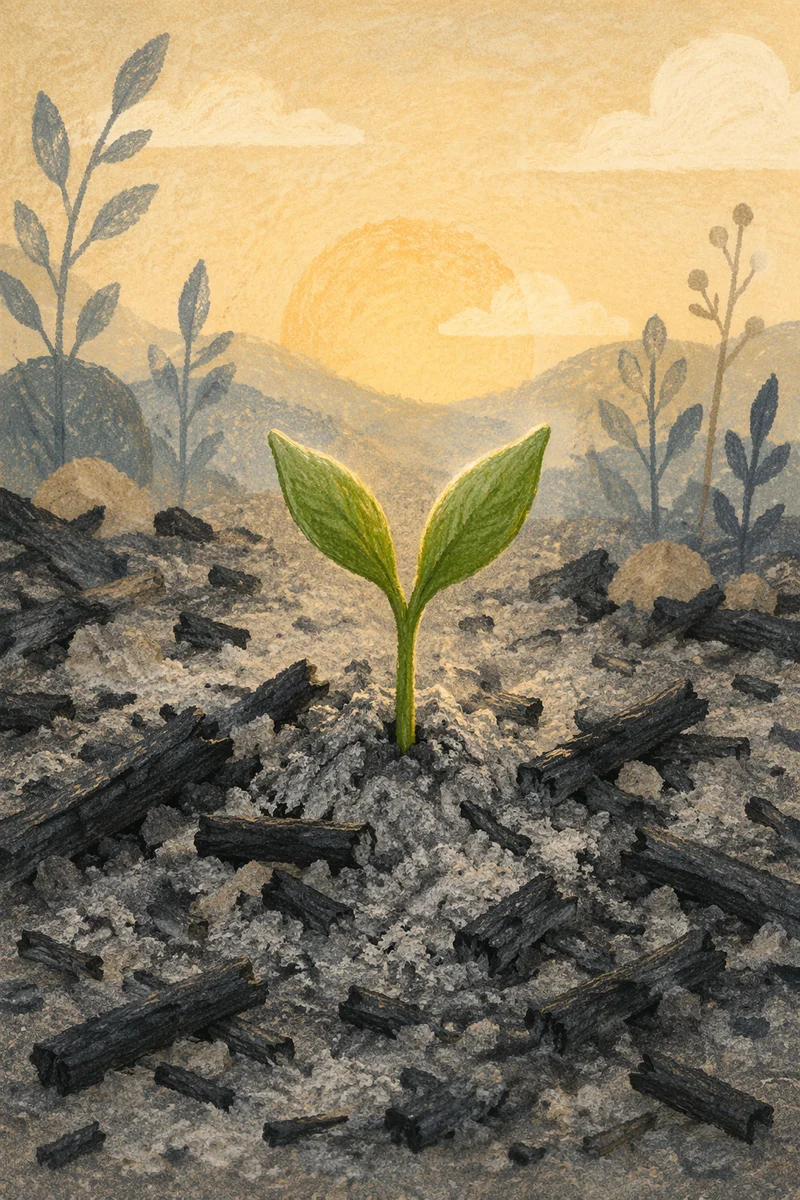 Fresh Green Shoot Rising From Ashes
