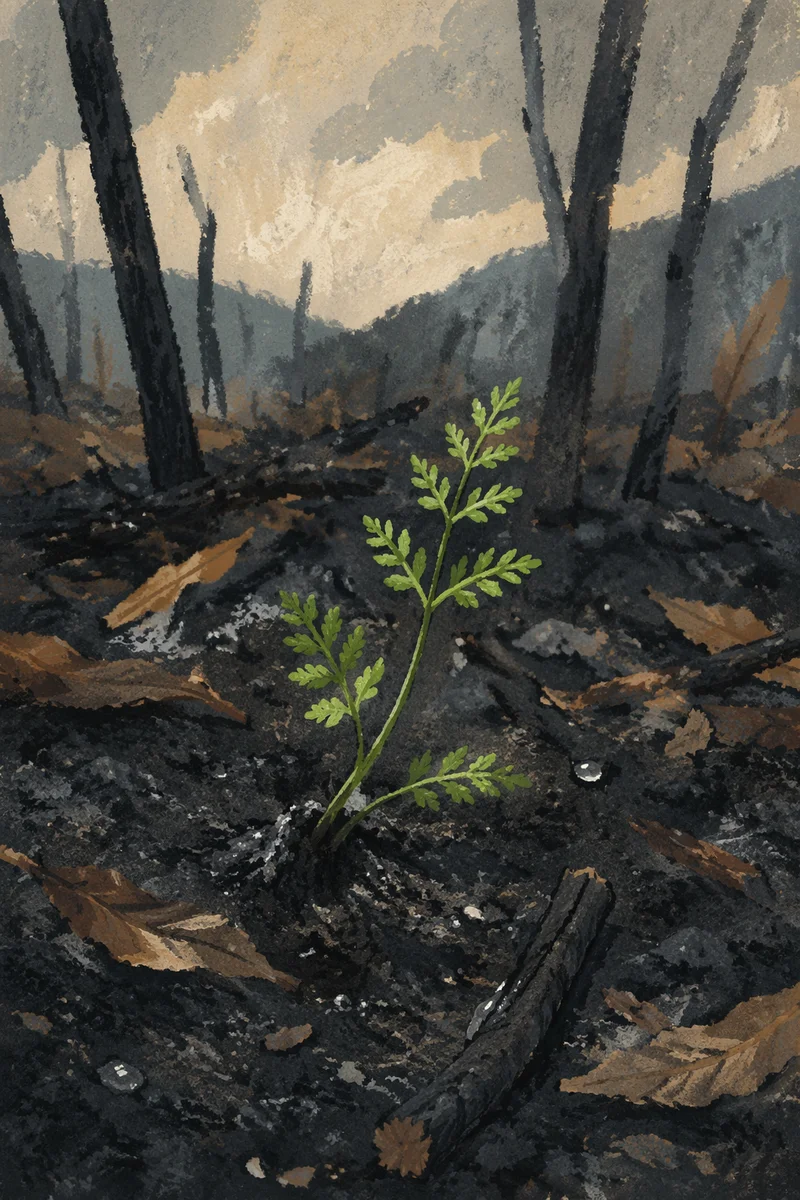 Fresh Green Shoot Rising From Ashes