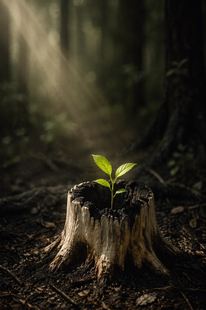 Green Shoot Rising From Ashes