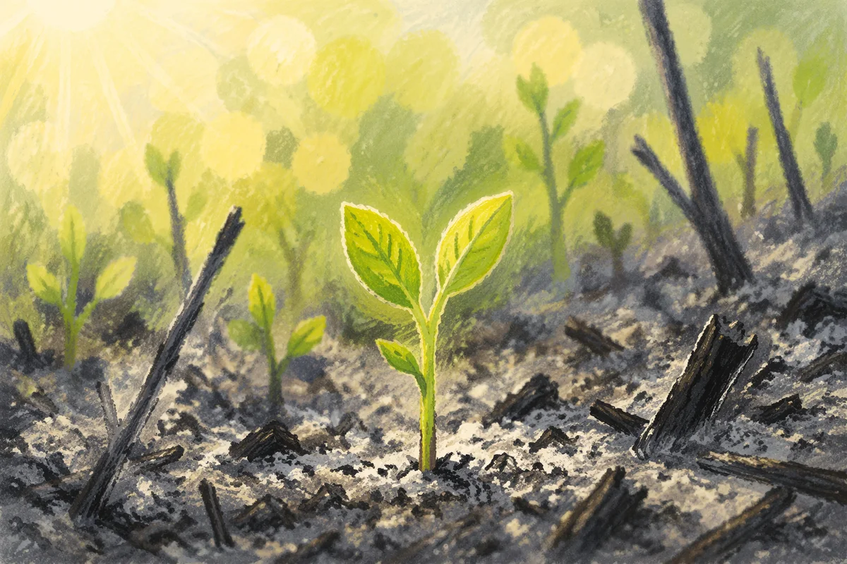 Fresh Green Shoot Rising From Ashes
