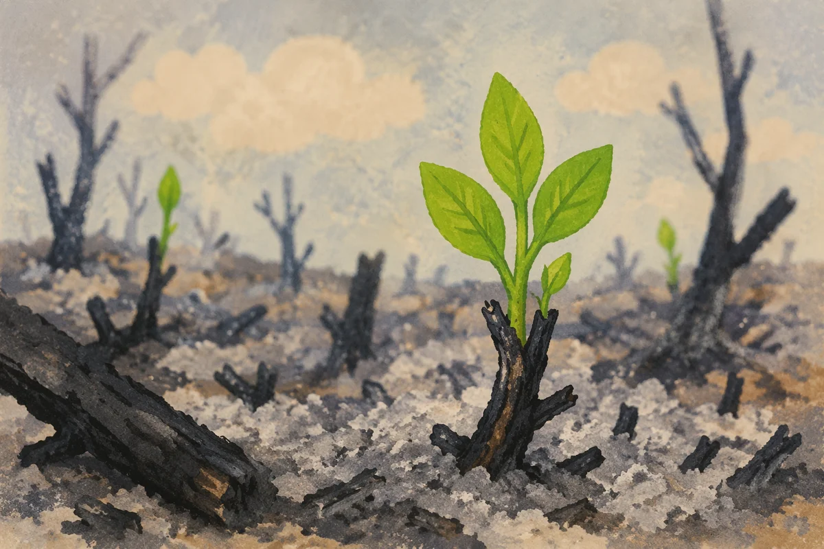 Fresh Green Shoot Rising from Ashes