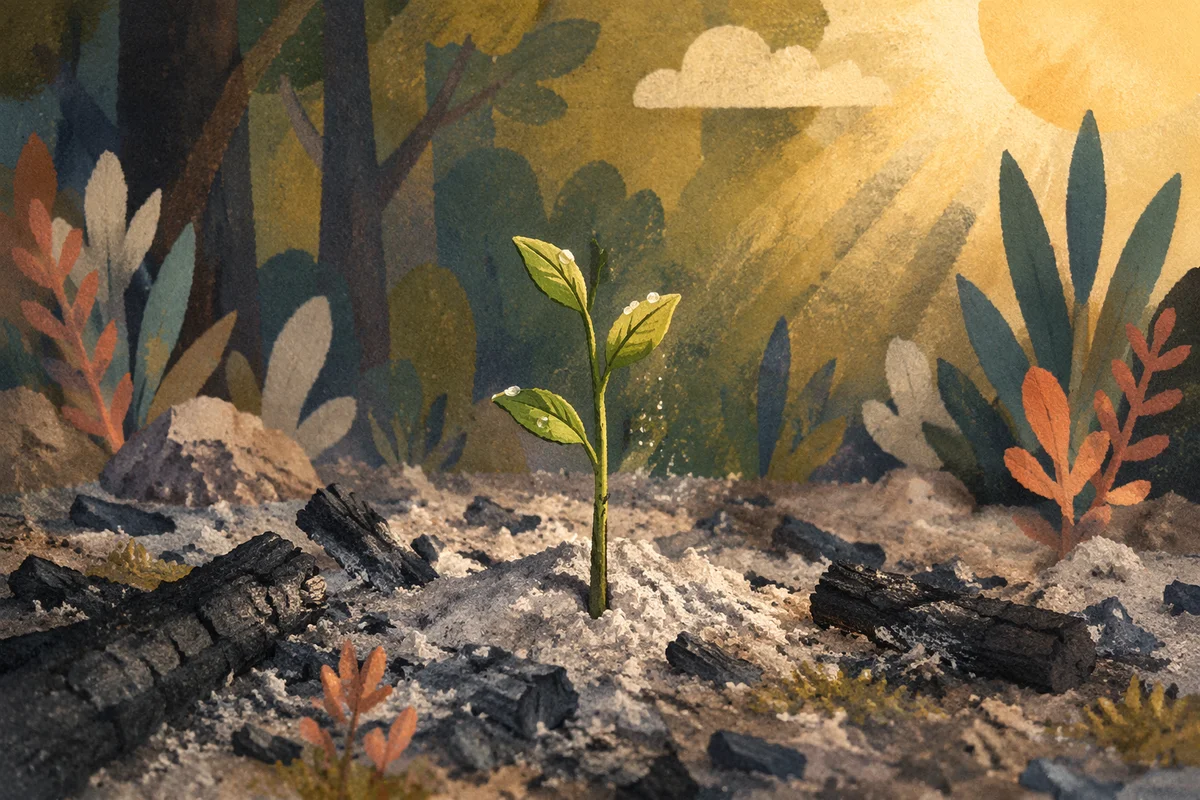Green Shoot Rising From Ashes