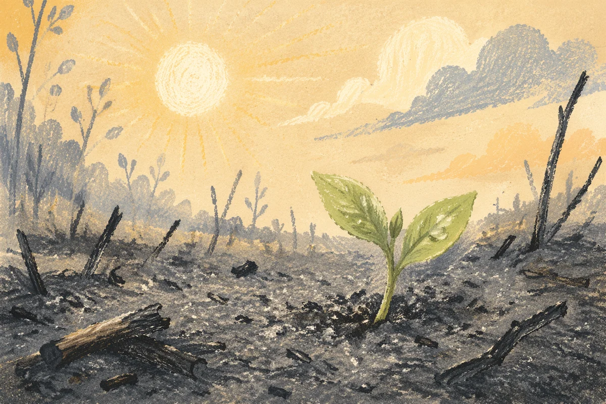 Fresh Green Shoot Rising from Ashes
