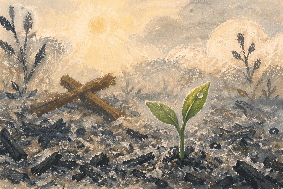 Green Shoot Rising From Ashes