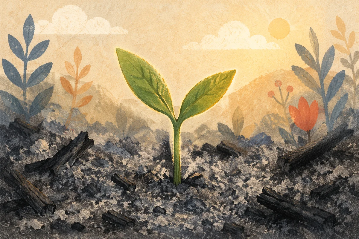 Green Shoot Rising From Ashes
