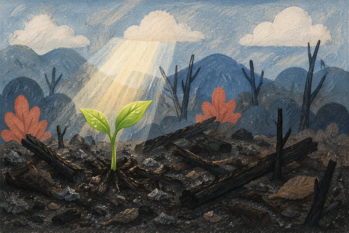 Green Shoot Rising from Ashes