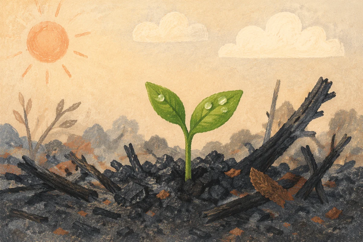 Green Shoot Rising From Ashes