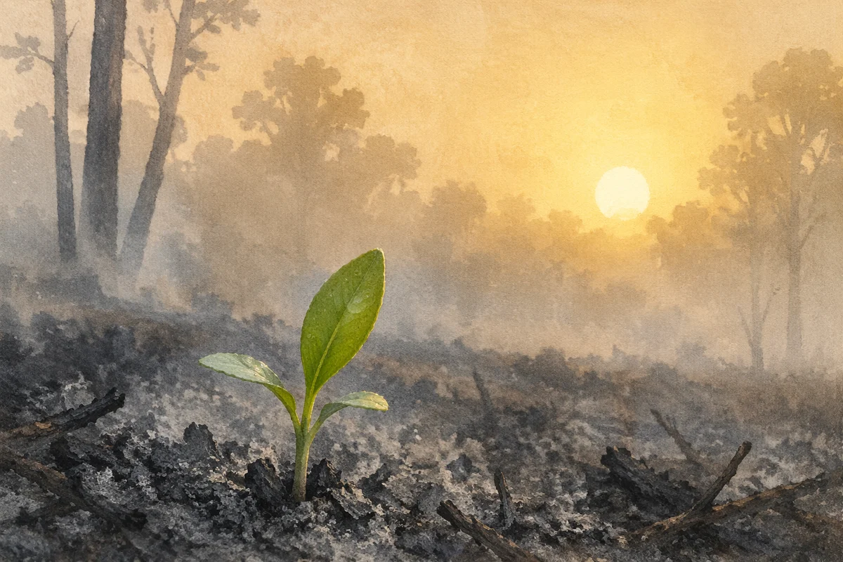 Fresh Green Shoot Rising From Ashes