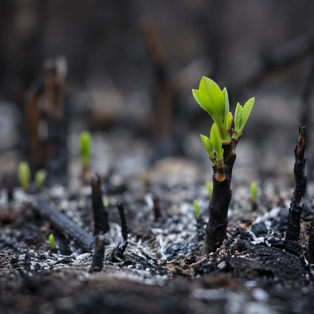 Fresh Green Shoot Rising From Ashes