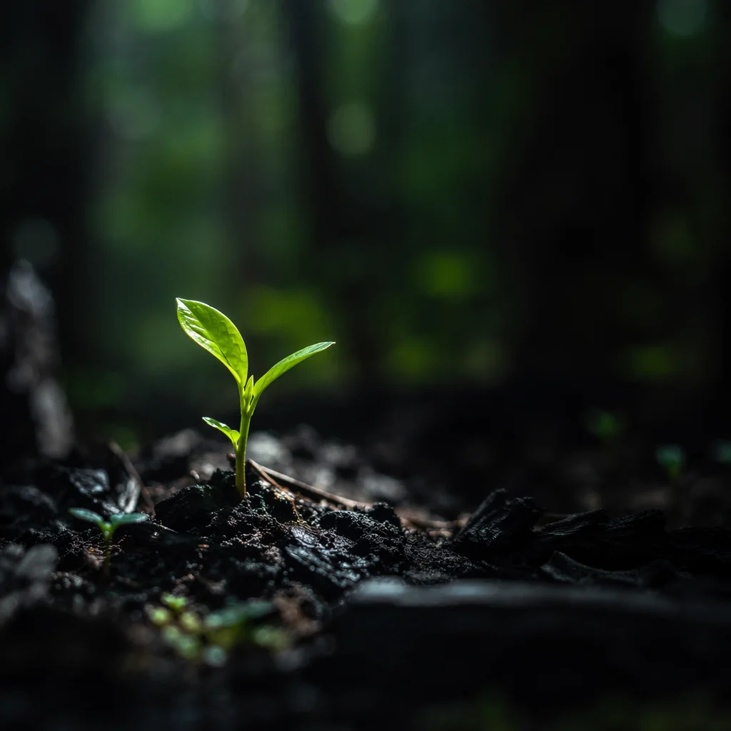 Green Shoot Rising From Ashes